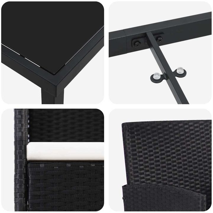 5 Delar Trädgårds Matbord Set med Kuddar Svart Poly Rattan vidaXL 140 x 70 x 73 cm – bild 8