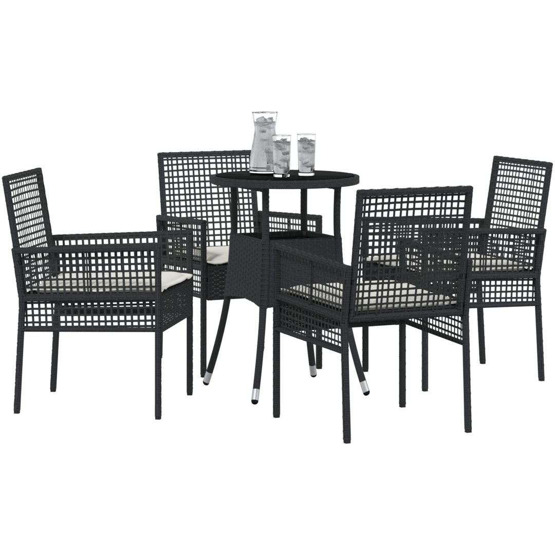 5 delar trädgårds matbordset svart poly rattan vidaXL 60 x 60 x 75 cm – bild 3