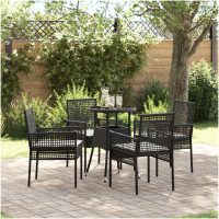 5 delar trädgårds matbordset svart poly rattan vidaXL