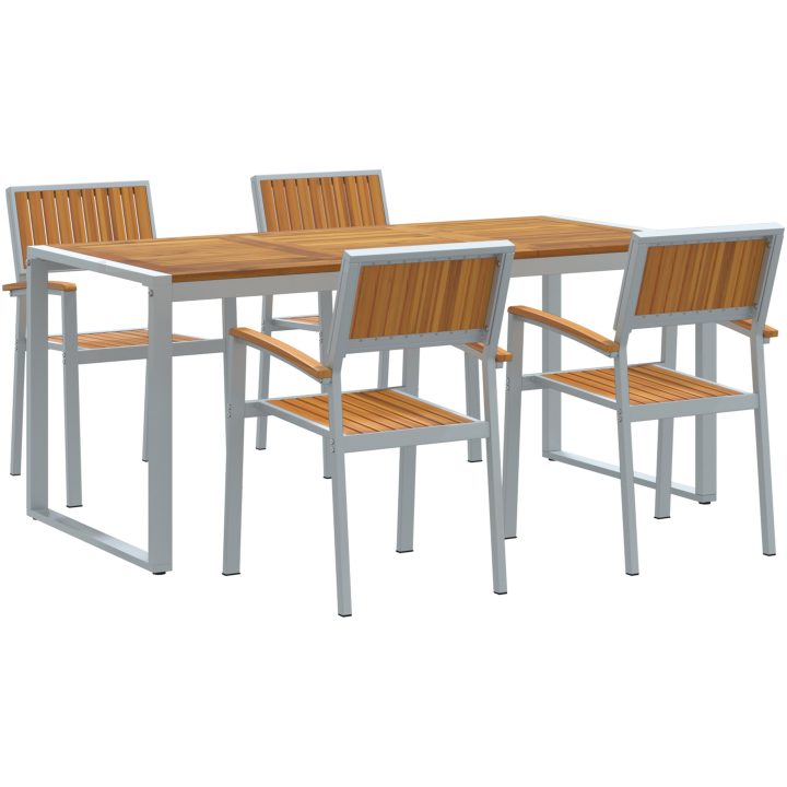 5 Delar Trädgårds Matgrupp i Massivt Akacia Trä och Metall vidaXL 180 x 90 x 75 cm – bild 2