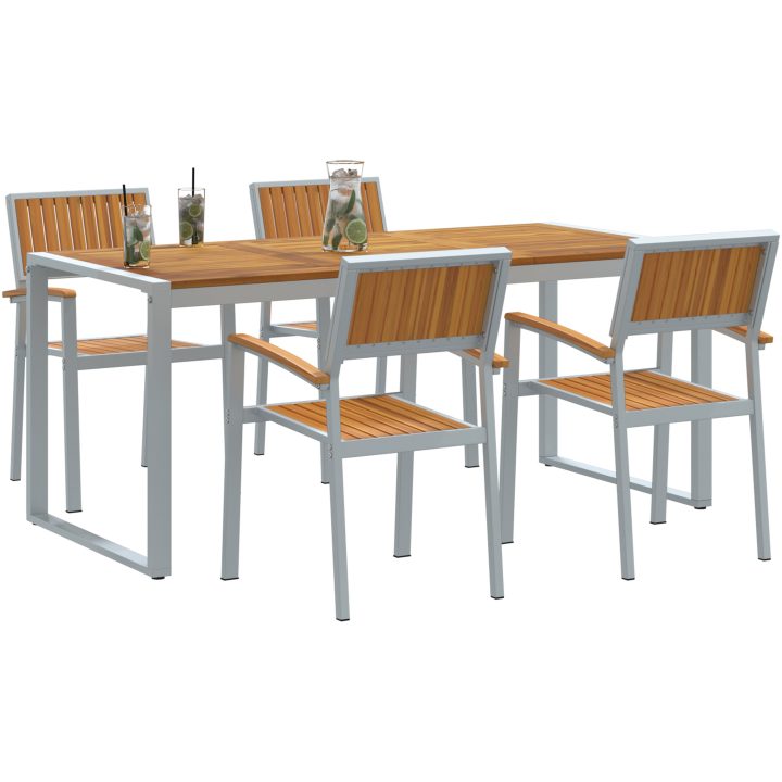 5 Delar Trädgårds Matgrupp i Massivt Akacia Trä och Metall vidaXL 180 x 90 x 75 cm – bild 3