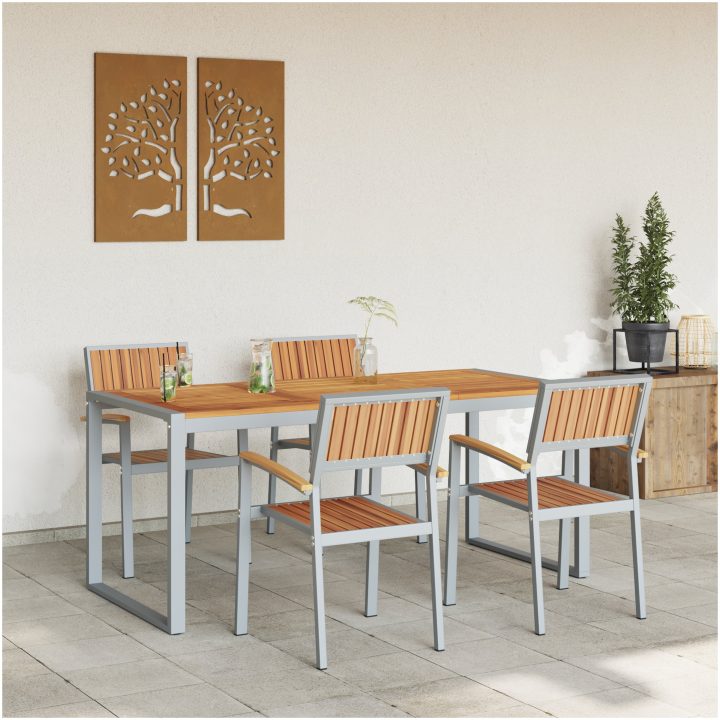 5 Delar Trädgårds Matgrupp i Massivt Akacia Trä och Metall vidaXL 180 x 90 x 75 cm – bild 4