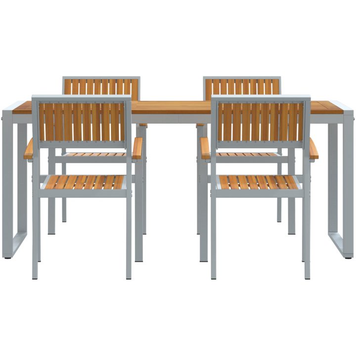 5 Delar Trädgårds Matgrupp i Massivt Akacia Trä och Metall vidaXL 180 x 90 x 75 cm – bild 7