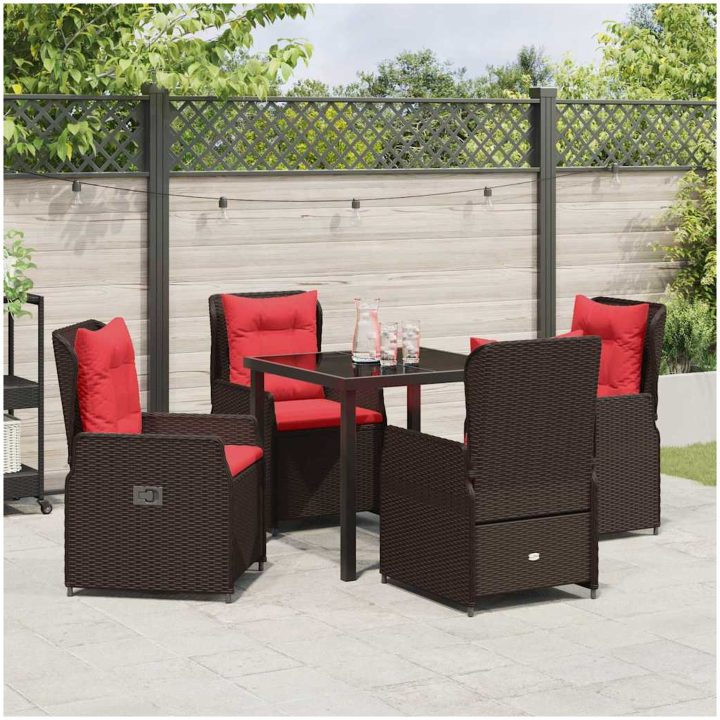 5 Delar Trädgårdsbord Set Brun Poly Rattan vidaXL 80 x 80 x 73 cm – bild 4