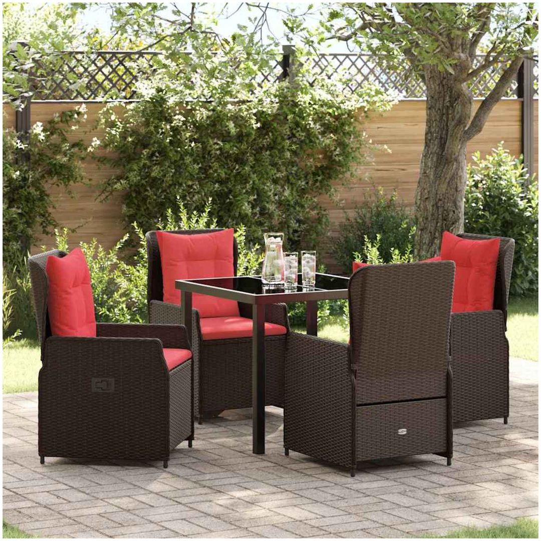 5 Delar Trädgårdsbord Set Brun Poly Rattan vidaXL 80 x 80 x 73 cm