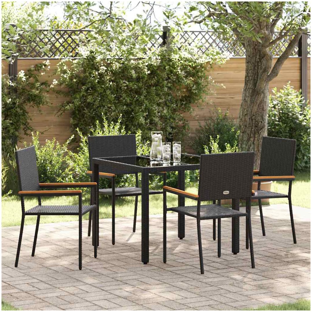 5 Delar Trädgårdsdining Set Svart Poly Rattan vidaXL 4 - Sits