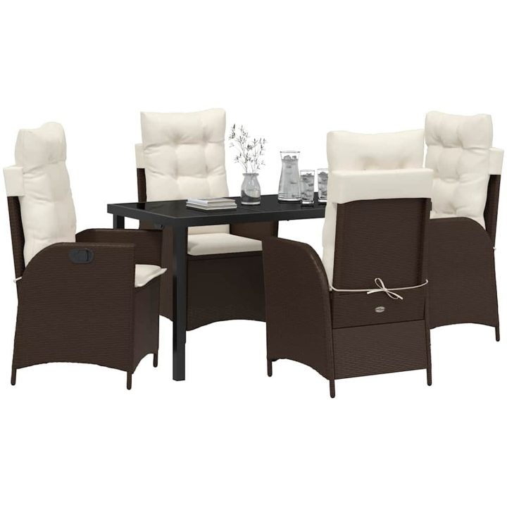 5 delar trädgårdsmatbord med kuddar i brun poly-rattan vidaXL 140 x 80 x 73 cm – bild 3