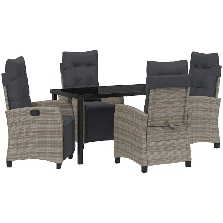 5 Delar Trädgårdsmatsalsset Grå Poly Rattan vidaXL 140 x 80 x 73 cm – bild 2