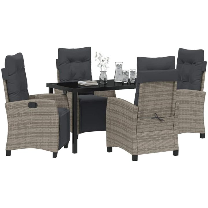 5 Delar Trädgårdsmatsalsset Grå Poly Rattan vidaXL 140 x 80 x 73 cm – bild 3