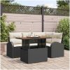 5 delar trädgårdsmatsalsset med kuddar Svart Poly Rattan Akacia vidaXL 100 x 55 x 73 cm – miniatyr 1