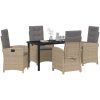 5 Delar Trädgårdsmöbelset med Kuddar Beige Poly Rattan vidaXL 140 x 80 x 73 cm – miniatyr 3