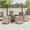 5 Delar Trädgårdsmöbelset med Kuddar Beige Poly Rattan vidaXL 140 x 80 x 73 cm – miniatyr 4
