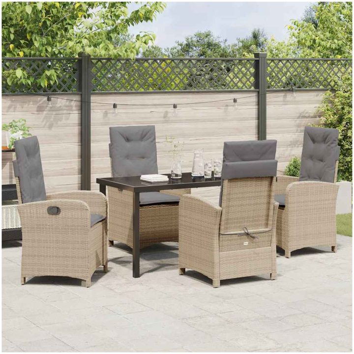 5 Delar Trädgårdsmöbelset med Kuddar Beige Poly Rattan vidaXL 140 x 80 x 73 cm – bild 4