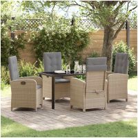 5 Delar Trädgårdsmöbelset med Kuddar Beige Poly Rattan vidaXL