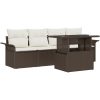 5 Delar Trädgårdsoff Set med Kuddar Brun Poly Rattan vidaXL Standard – miniatyr 2