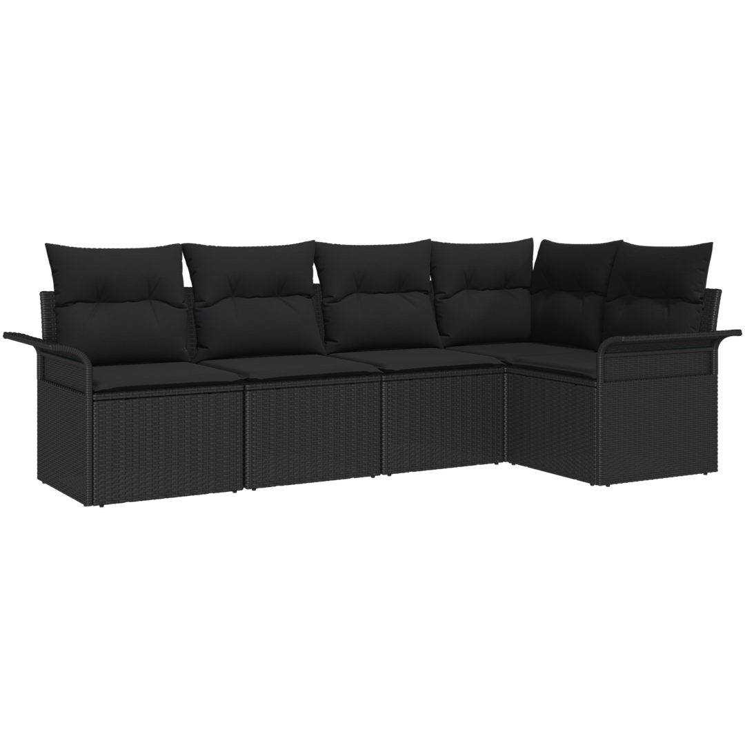 5 delar Trädgårdsoff Set med Kuddar - Svart Poly Rattan vidaXL 242.5 x 132.5 x 85 cm – bild 2