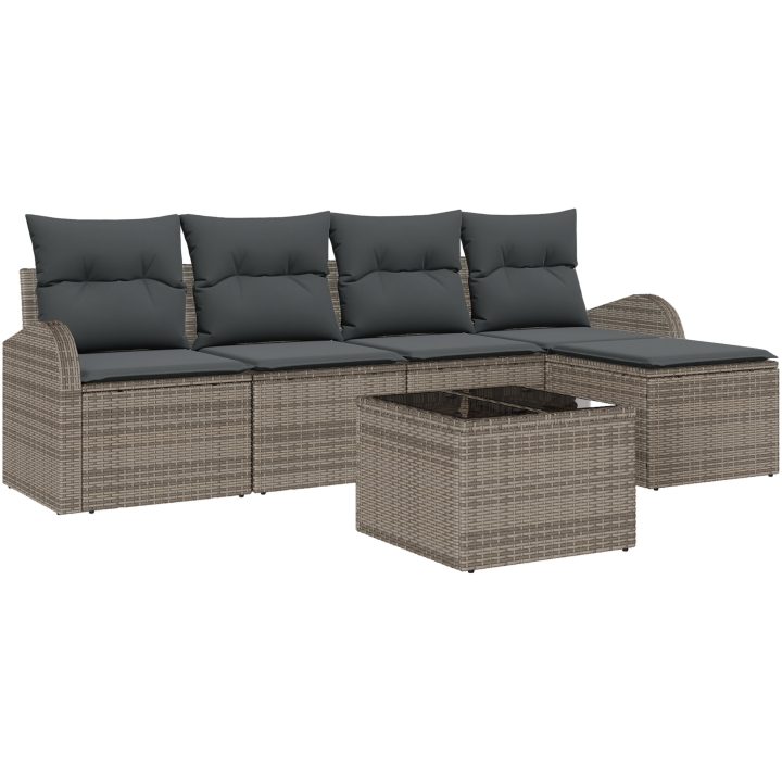5 Delar Trädgårdsoff Set med Kuddar Svart Poly Rattan vidaXL Medium – bild 2