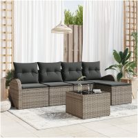 5 Delar Trädgårdsoff Set med Kuddar Svart Poly Rattan vidaXL