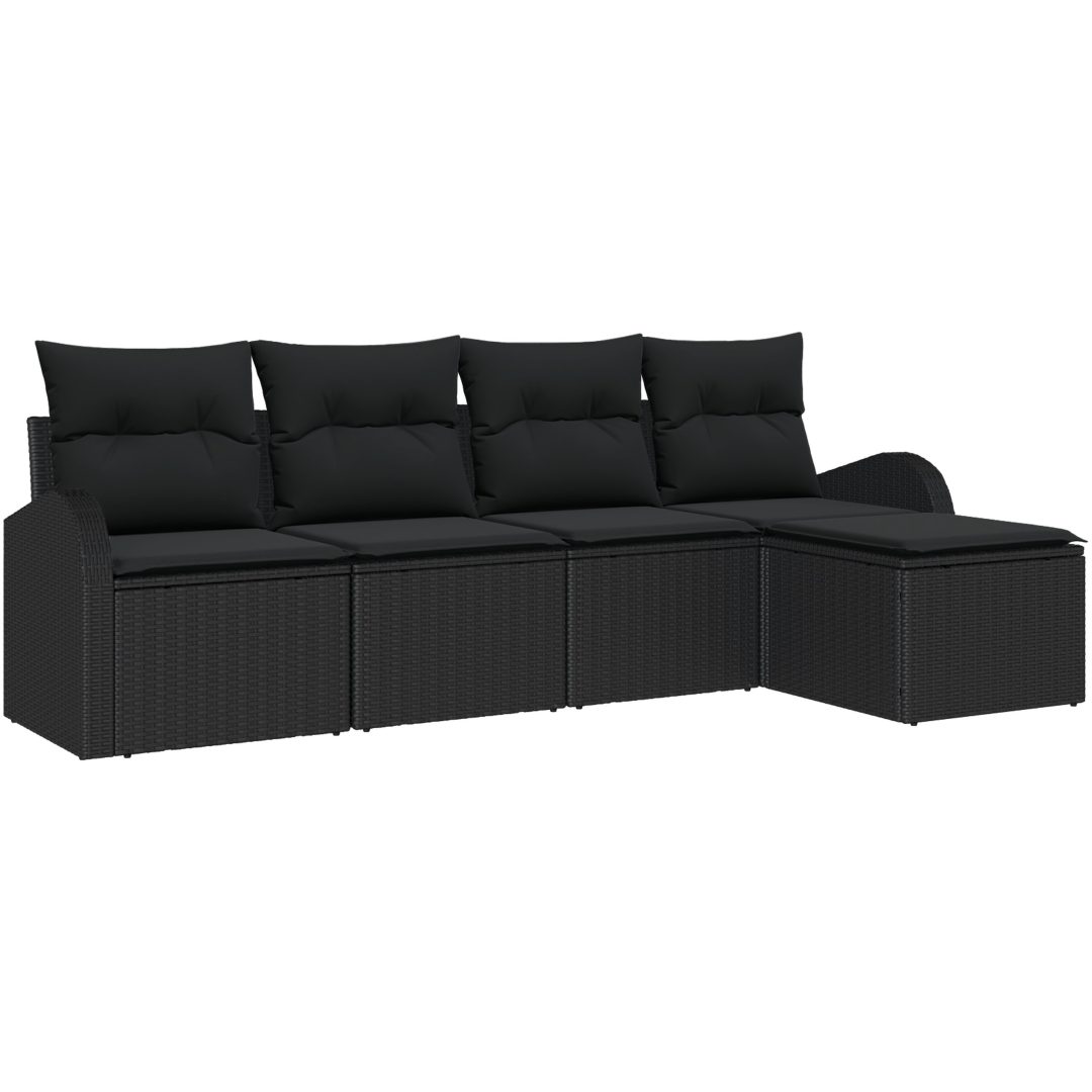 5 Delar Trädgårdsoffaset med Kuddar Svart Poly Rattan vidaXL Stor – bild 2
