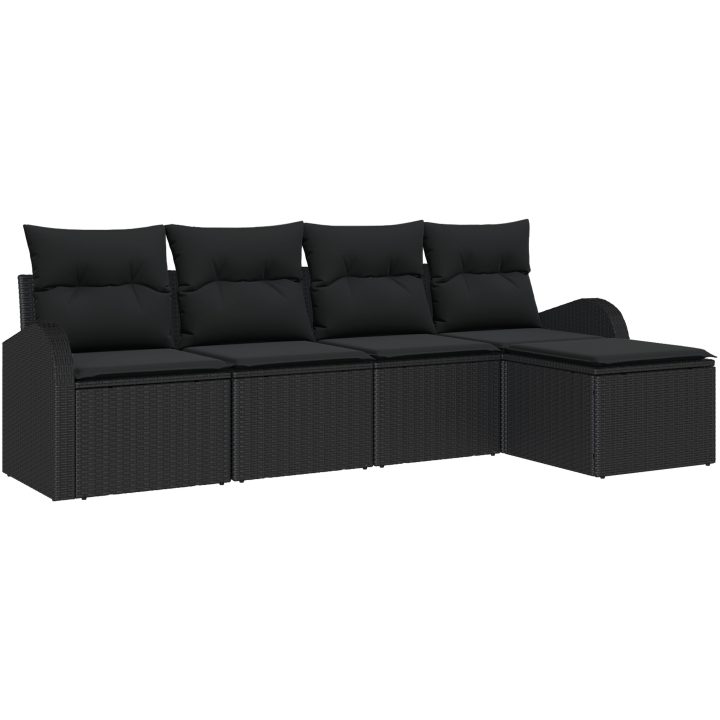 5 Delar Trädgårdsoffaset med Kuddar Svart Poly Rattan vidaXL Stor – bild 2