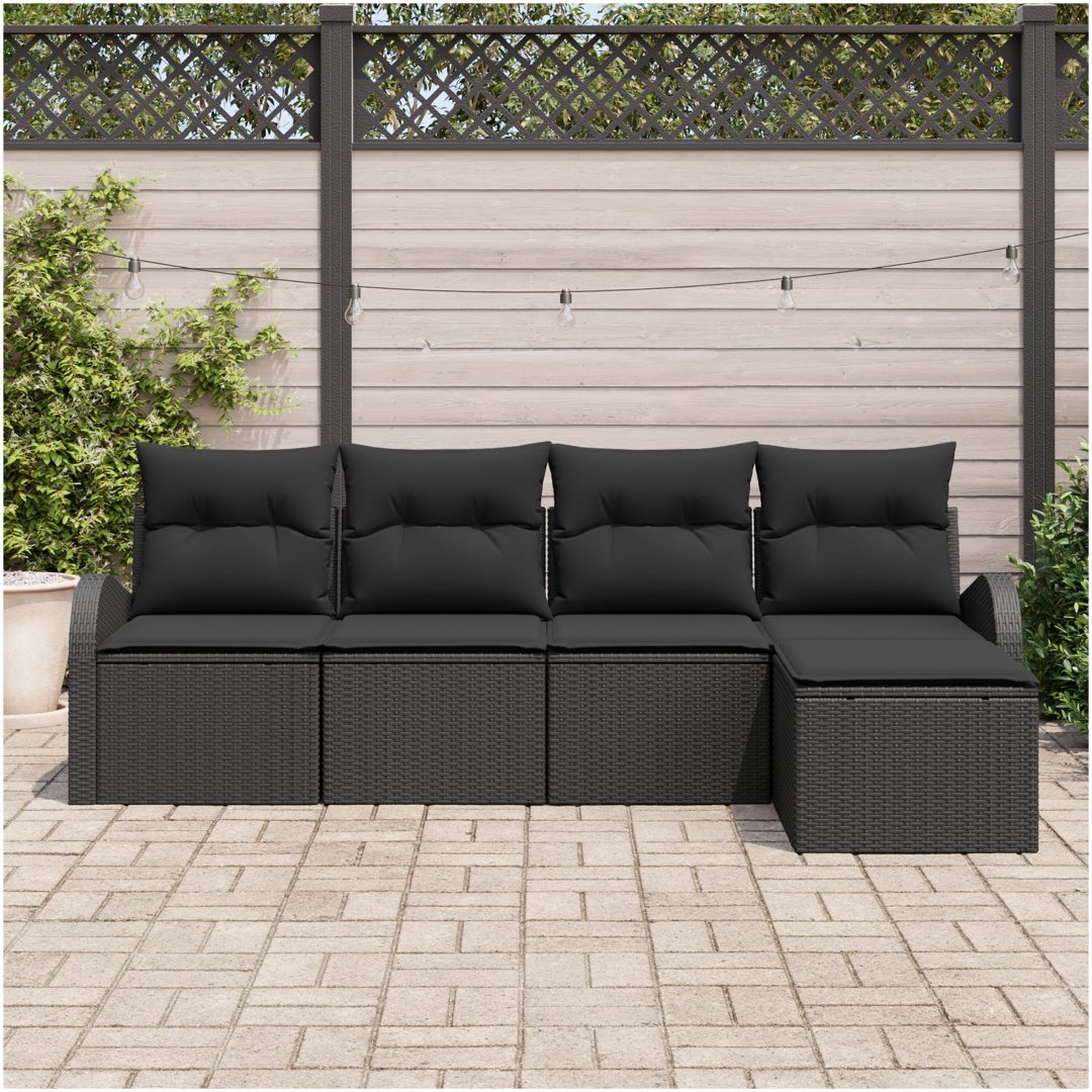 5 Delar Trädgårdsoffaset med Kuddar Svart Poly Rattan vidaXL Stor – bild 3