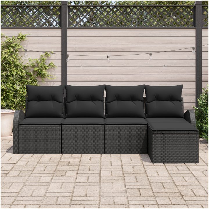 5 Delar Trädgårdsoffaset med Kuddar Svart Poly Rattan vidaXL Stor – bild 3