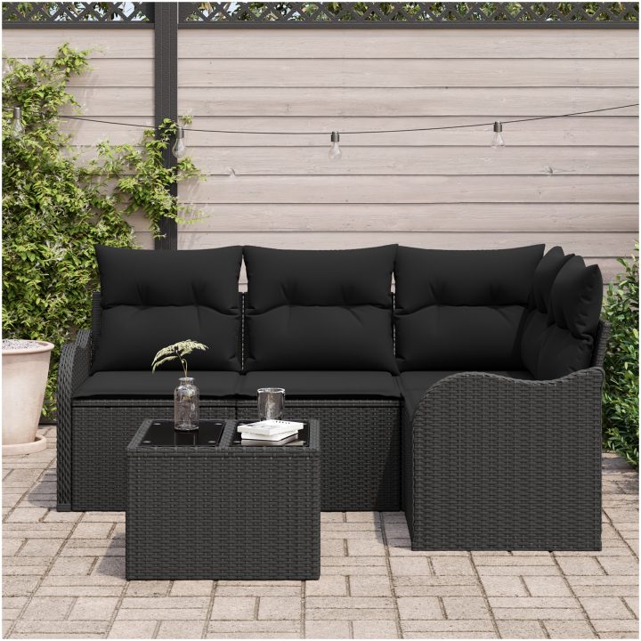5 Delar Trädgårdsoffset med Kuddar Beige Poly Rattan vidaXL Stor – bild 3