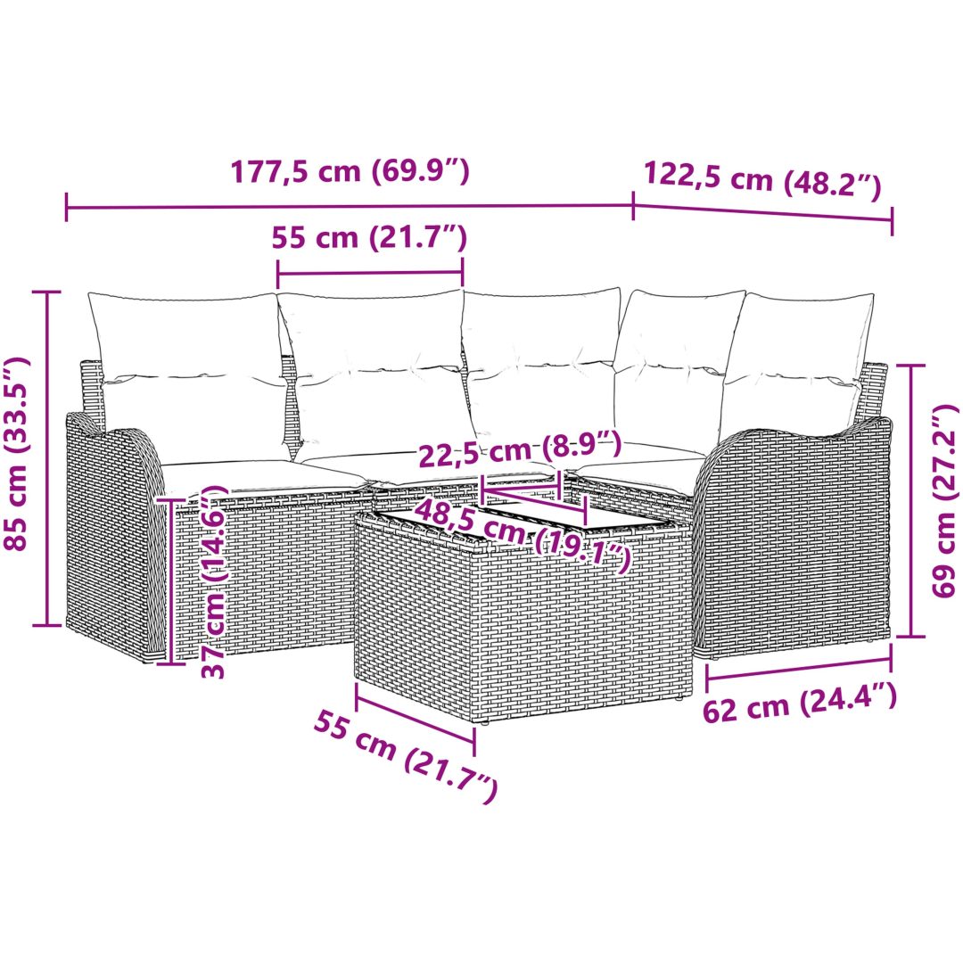 5 Delar Trädgårdsoffset med Kuddar Beige Poly Rattan vidaXL Stor – bild 9