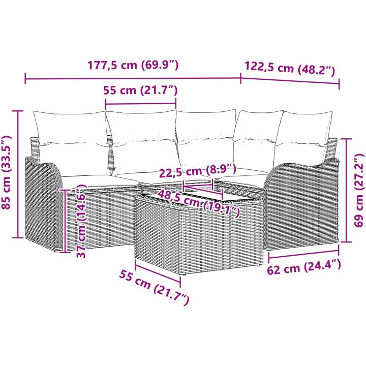 5 Delar Trädgårdsoffset med Kuddar Beige Poly Rattan vidaXL Stor – bild 9