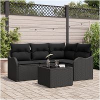 5 Delar Trädgårdsoffset med Kuddar Beige Poly Rattan vidaXL