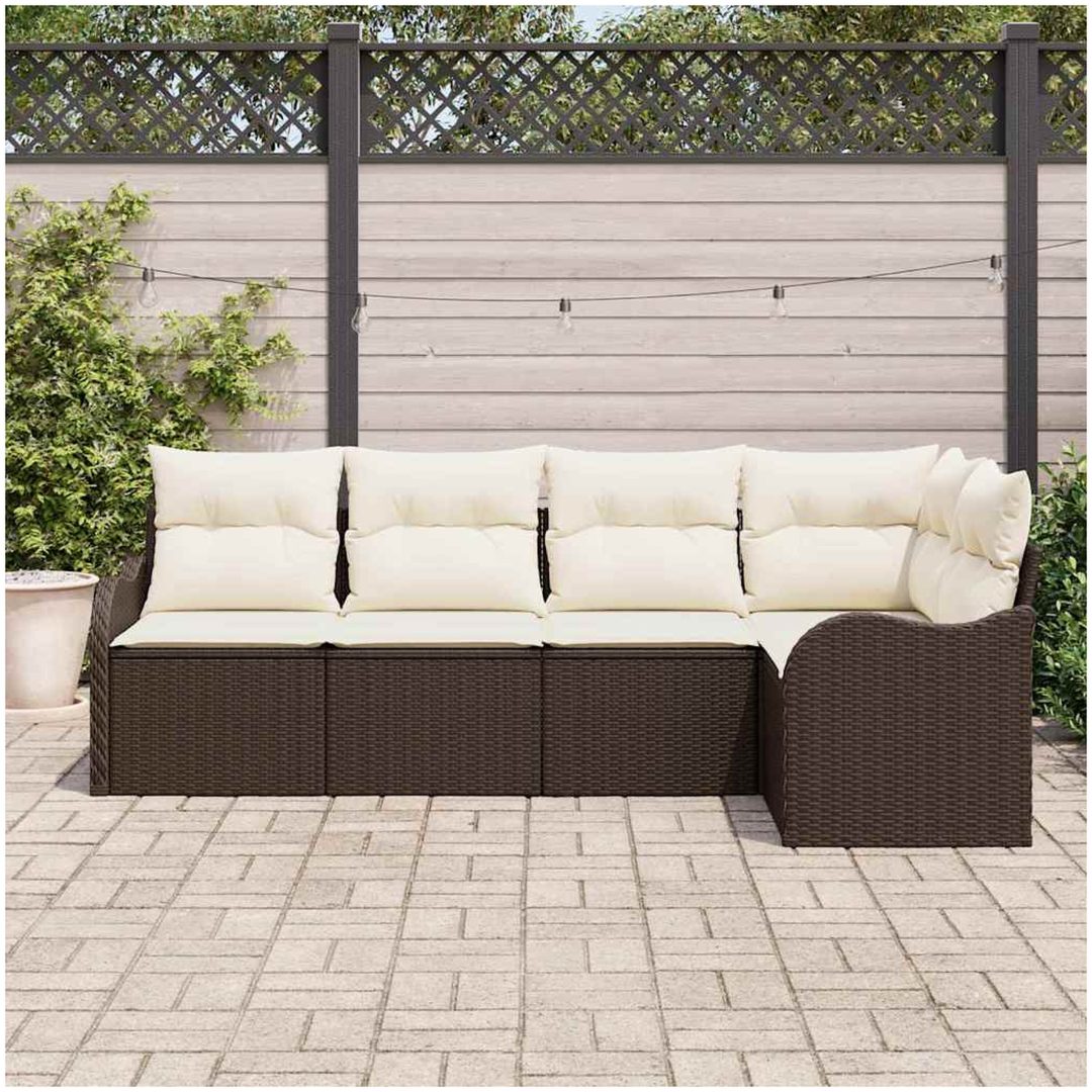 5 Delar Trädgårdsoffset med Kuddar Brun Poly Rattan vidaXL Stor – bild 3