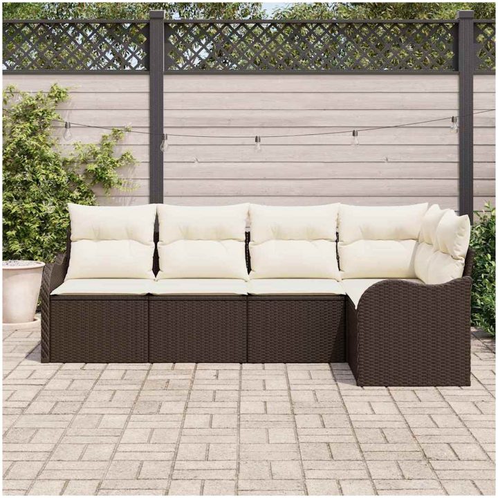5 Delar Trädgårdsoffset med Kuddar Brun Poly Rattan vidaXL Stor – bild 3