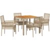 5 Delar Trädgårdsset med Kuddar Beige Poly Rotting vidaXL 90 x 90 x 75 cm – miniatyr 2