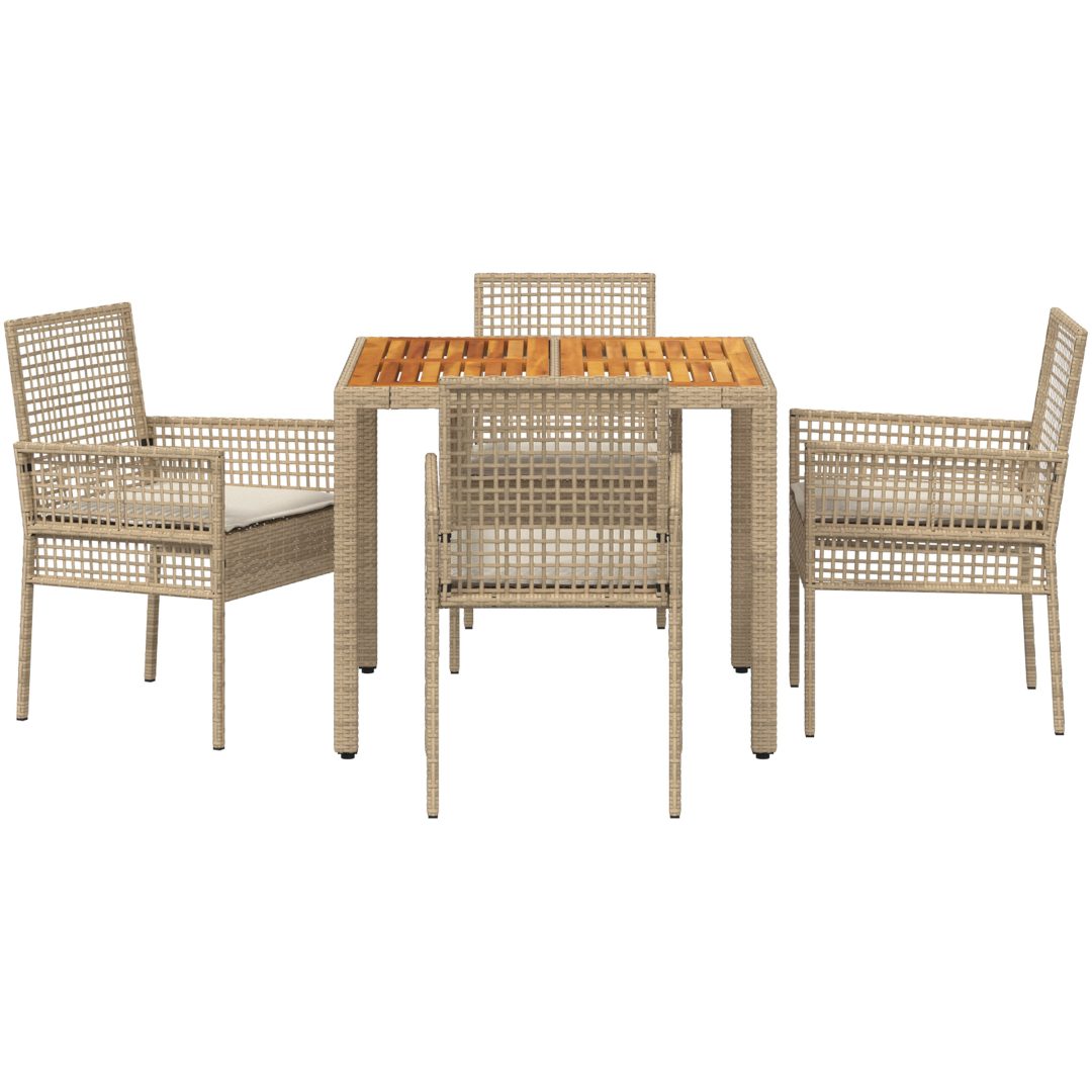 5 Delar Trädgårdsset med Kuddar Beige Poly Rotting vidaXL 90 x 90 x 75 cm – bild 7