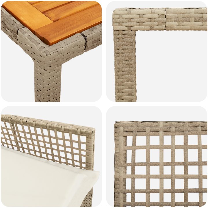 5 Delar Trädgårdsset med Kuddar Beige Poly Rotting vidaXL 90 x 90 x 75 cm – bild 9