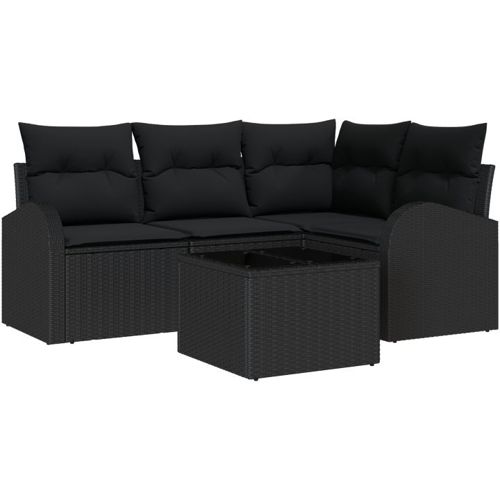 5 Delar Trädgårdssoffset Med Kuddar Beige Poly Rattan vidaXL 55 x 55 x 37 cm – bild 2