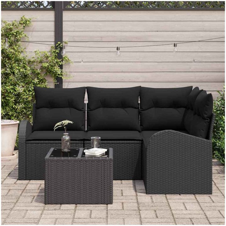 5 Delar Trädgårdssoffset Med Kuddar Beige Poly Rattan vidaXL 55 x 55 x 37 cm – bild 3