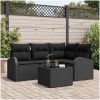 5 Delar Trädgårdssoffset Med Kuddar Beige Poly Rattan vidaXL 55 x 55 x 37 cm – miniatyr 1