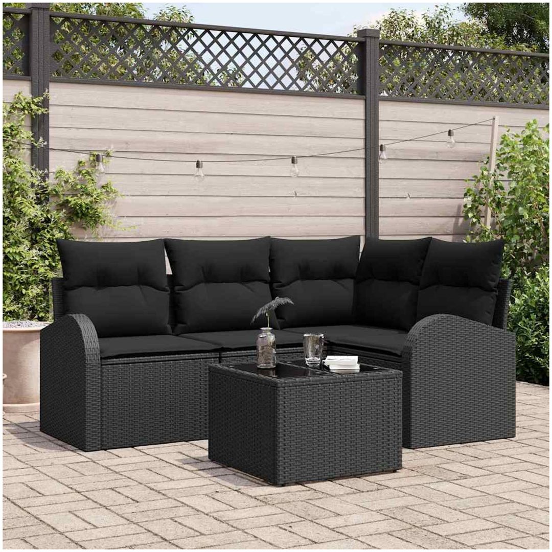5 Delar Trädgårdssoffset Med Kuddar Beige Poly Rattan vidaXL 55 x 55 x 37 cm