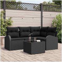 5 Delar Trädgårdssoffset Med Kuddar Beige Poly Rattan vidaXL