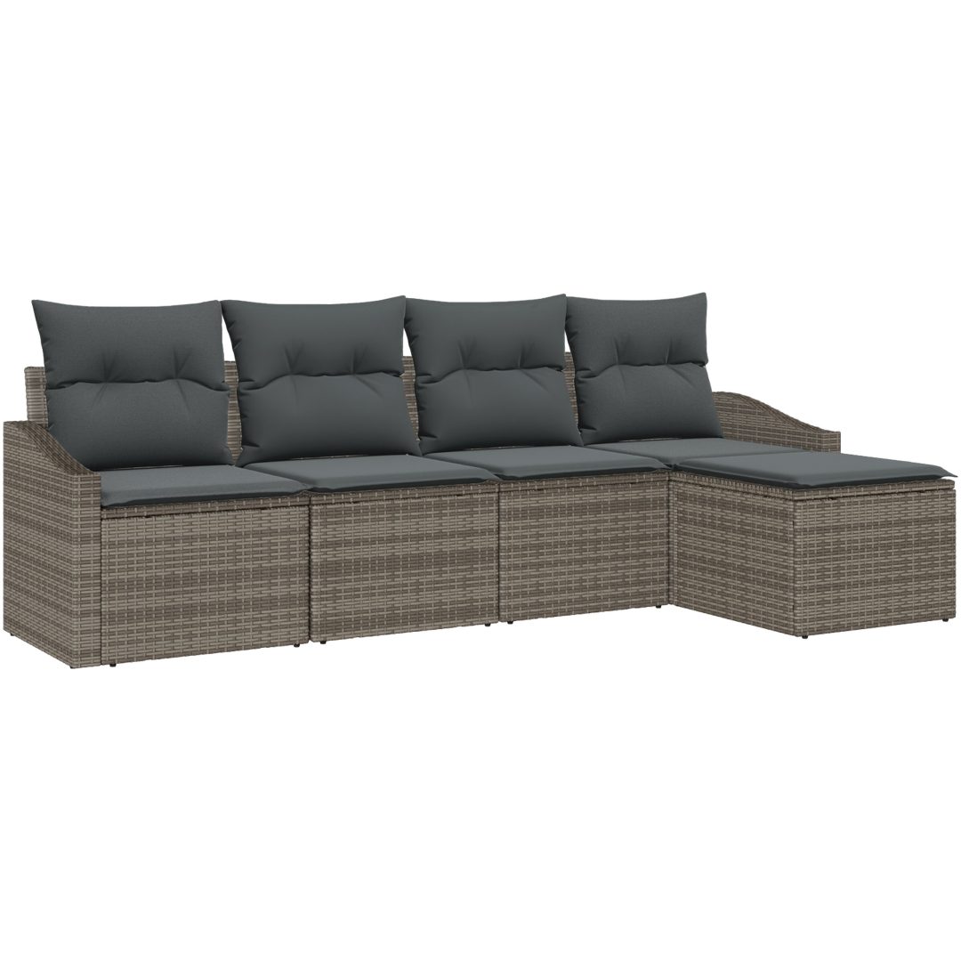 5 Delar Trädgårdssoffset med Kuddar Grå Poly Rottning vidaXL 233 x 117 x 85 cm – bild 2