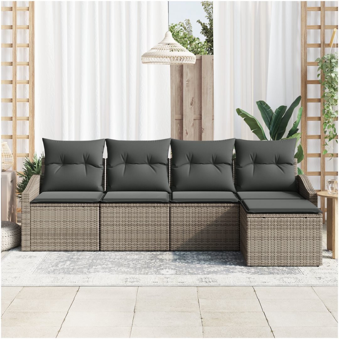 5 Delar Trädgårdssoffset med Kuddar Grå Poly Rottning vidaXL 233 x 117 x 85 cm – bild 3