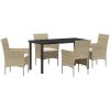 5 Delars Beige Poly Rattan Trädgårdsbord Set vidaXL 140 x 70 x 73 cm – miniatyr 2