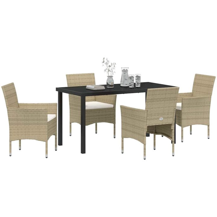 5 Delars Beige Poly Rattan Trädgårdsbord Set vidaXL 140 x 70 x 73 cm – bild 3