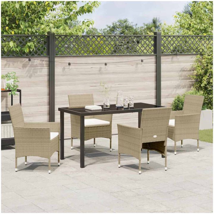 5 Delars Beige Poly Rattan Trädgårdsbord Set vidaXL 140 x 70 x 73 cm – bild 4