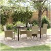 5 Delars Beige Poly Rattan Trädgårdsbord Set vidaXL 140 x 70 x 73 cm – miniatyr 1