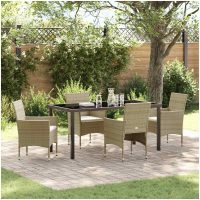 5 Delars Beige Poly Rattan Trädgårdsbord Set vidaXL