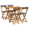 5-delars Fällbar Bistro Set med Kuddar Solid Akaciaträ vidaXL Standardstorlek för 4 personer – miniatyr 2
