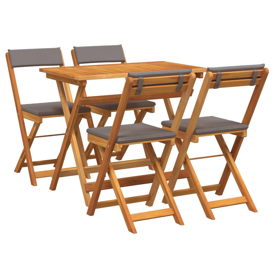 5-delars Fällbar Bistro Set med Kuddar Solid Akaciaträ vidaXL Standardstorlek för 4 personer – bild 2