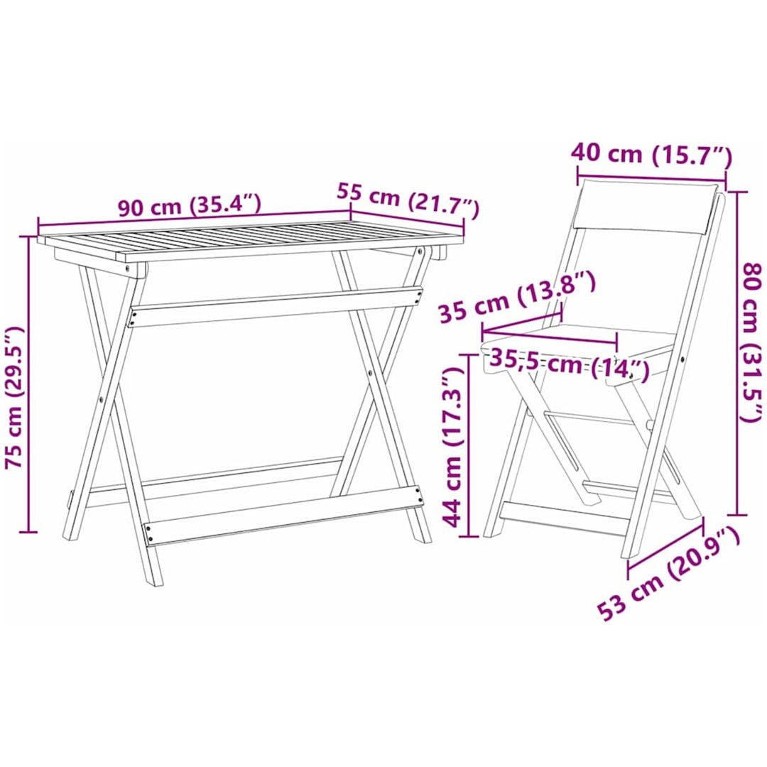 5-delars Fällbar Bistro Set med Kuddar Solid Akaciaträ vidaXL Standardstorlek för 4 personer – bild 12